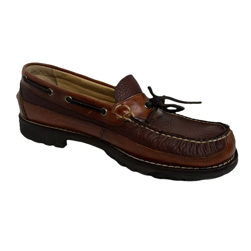 L.L. Bean Allagash Mens 10.5 EE Bison Leather Boat Shoes Slip-On Mock Toe 273080